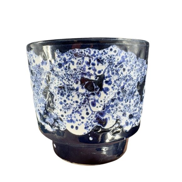 Vintage German Pottery Vase Flower Pot Bowl Cobalt Blue Lava Glaze Textured VTG - Picture 1 of 16